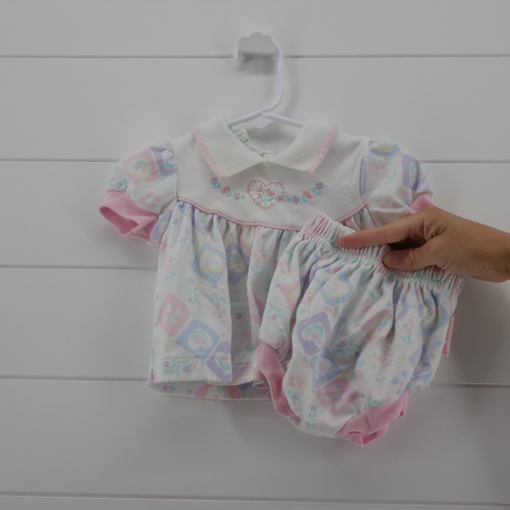 Vintage Health-tex Baby Girls 0-6M Floral Heart Bloomer Set Pink Purple USA Made